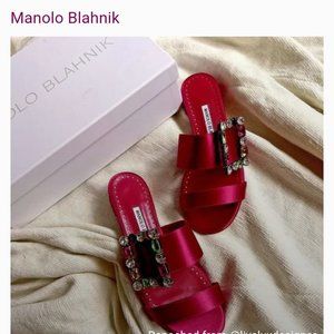 Manolo Blahnik Verda Crystal Buckle Slide Sandal Pink 36 NEW